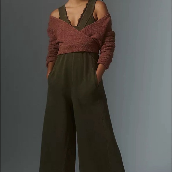 Anthropologie Palmra Moss Green Racerback Jumpsuit with Wide-Leg Design - Picture 8 of 11